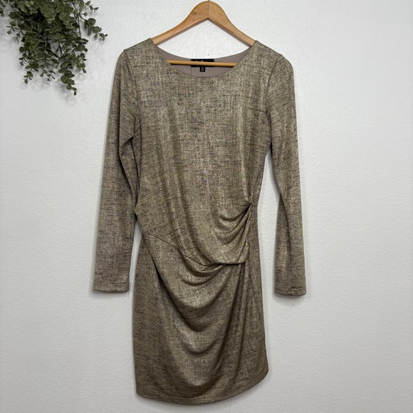 Lulus Dresses & Skirts - Lulus Metallic Ruched Bodycon Dress Gold Sparkle Long Sleeve XL